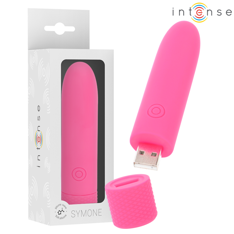 INTENSE - SYMONE USB RECARREGÁVEL VIBRATÓRIA BULLET 8 VIBRAÇÕES ROSA 10 X 2,2 CM